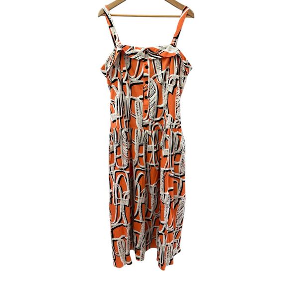 Karl Lagerfeld Paris Sleeveless Printed Square Neck Midi Dress Orange Size 12 - Picture 11 of 15